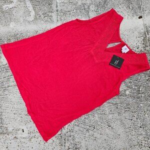 GL by Gibson Look Women Top Red V Neck Sleeve Less Blouse Shirt Size S NWT Bran